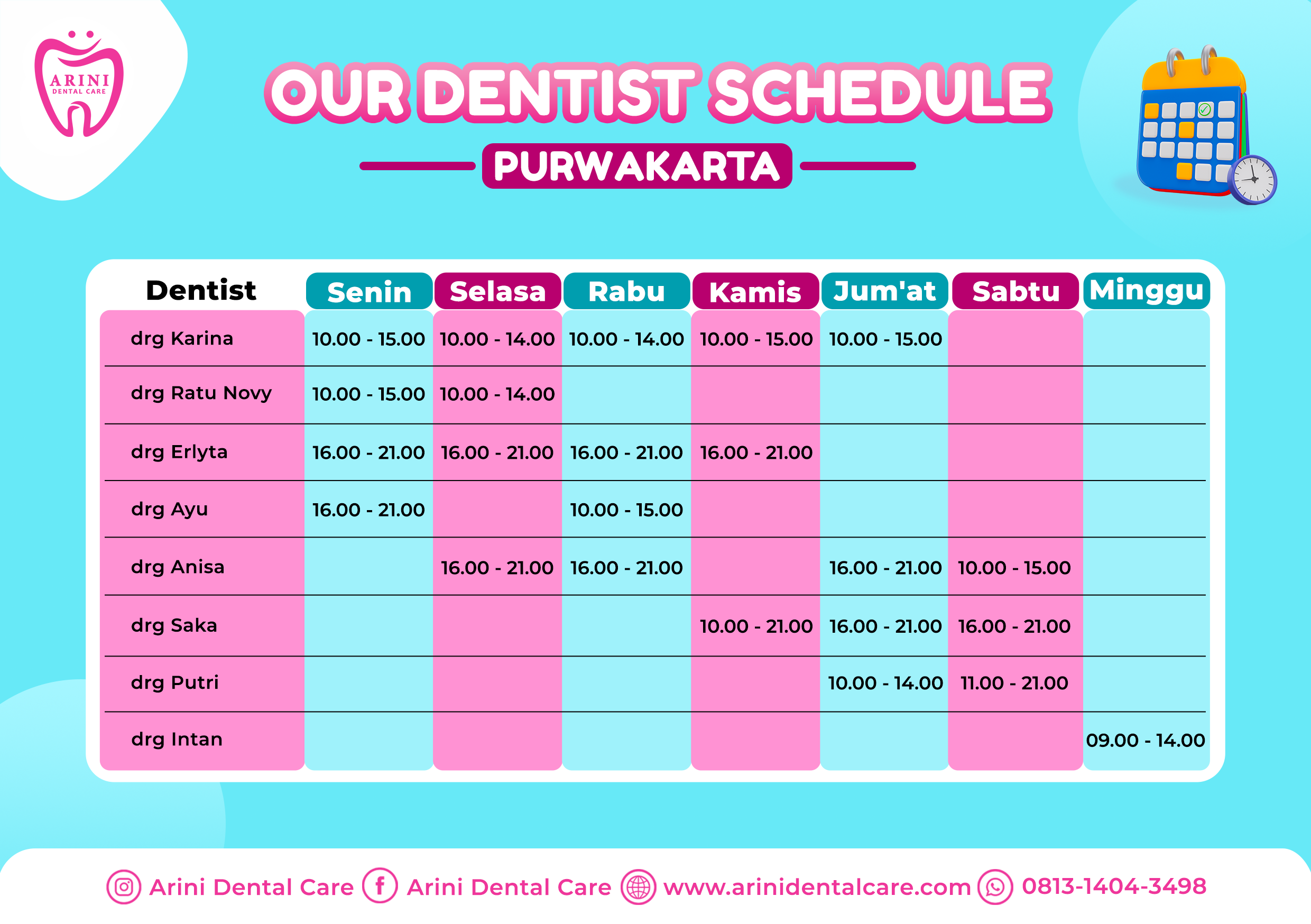 jadwal dokter Arini Dental Care Purwakarta